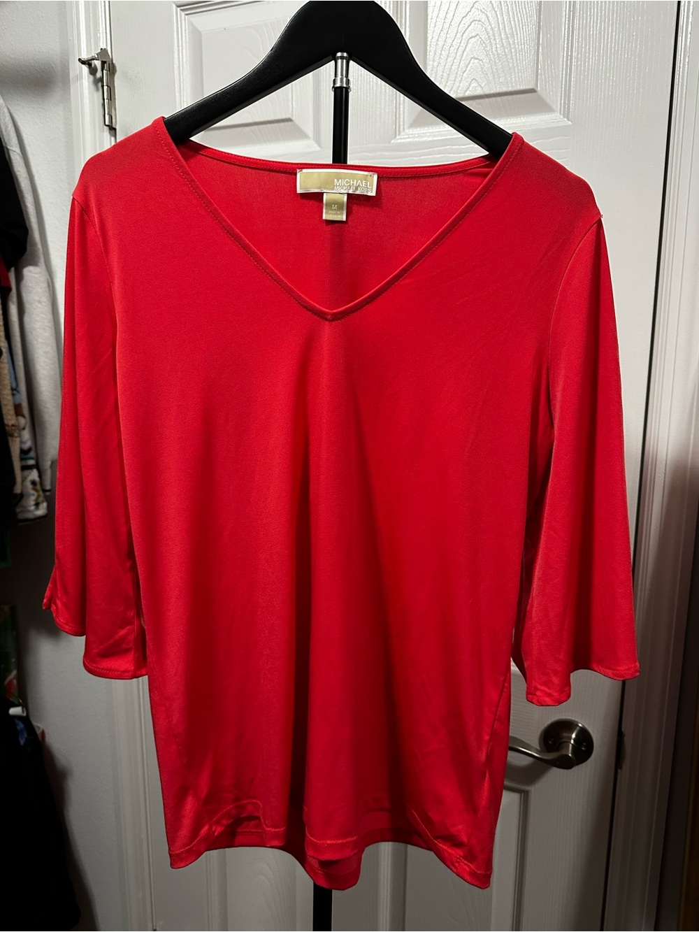 Michael Kors Red V-Neck Long Sleeve Top